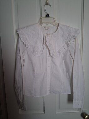 H&M White Eyelet Lace Collar Blouse Cottagecore Coquette Top Size L